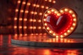 red heart on a podium in a dark room for cosmetics with a red heart .Valentines day background with heart and light