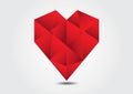 Red Heart polygonal vector illustration for valentine`s day, wedding card. Hand drawn heart