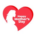 Red heart with pregnent mother silhouette background