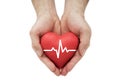 Red Heart With Pulse In Man`s Hands.