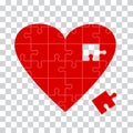 Red heart puzzle icon on transparent background. Vector Royalty Free Stock Photo