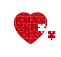 Red heart puzzle with one missed piece. Separable pieces. Vector illustration