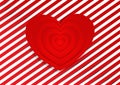 Red heart on red and white line background, vector