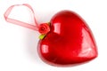 Red heart with a ribbon for hanging isolated on white background Royalty Free Stock Photo