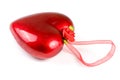 Red heart with a ribbon for hanging isolated on white background Royalty Free Stock Photo