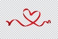 Red heart ribbon isolated on transparent background, vector art and illustration