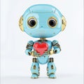 The red-heart robotic assistant or artificial intelligence robot is a blue robot Royalty Free Stock Photo