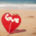 Red heart on a sand beach, triangle pattern. Vector illustration Royalty Free Stock Photo