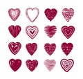 Red heart set of icons. Love, valentine, romance symbol or label. Vector illustration