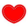 The red heart is sewn with white thread. Vector design element, isolated on a Light background.