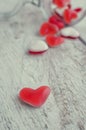 Red heart shape candy in a glass jar Royalty Free Stock Photo