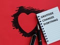 Red heart shape marker shading note written gratitude changes everything Royalty Free Stock Photo