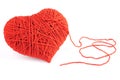 Red heart shape symbol made from wool