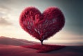 Red heart shape tree landscape with sky background. Valentines day and romance concept. Digital art illustration. Generative AI Royalty Free Stock Photo