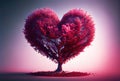 Red heart shape tree landscape with sky background. Valentines day and romance concept. Digital art illustration. Generative AI Royalty Free Stock Photo