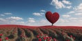 red heart shaped tree on rose field. Beautiful spring flower landscape Royalty Free Stock Photo