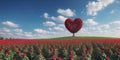 red heart shaped tree on rose field. Beautiful spring flower landscape Royalty Free Stock Photo