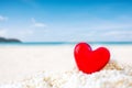 Red Heart shape on white sand beach ,Image for love valentine day or summer vacation concept Royalty Free Stock Photo