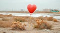Red Heart Shaped Balloon in a Desolate Winter Landscape Royalty Free Stock Photo