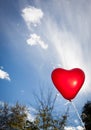 Red heart-shaped balloon flying in sky