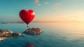 Red Heart Shaped Balloon Flying Over the Ocean Royalty Free Stock Photo
