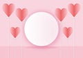 Red heart shaped balloon with white circle on pink background, greeting design for Valentines or Wedding. Royalty Free Stock Photo