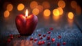 A red heart shaped candle with a few hearts around it, AI Royalty Free Stock Photo