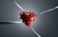 Red heart shaped coronavirus being mutated through genome modification