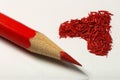 Red heart shaped debris from pencil