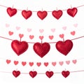 Red Heart Shaped Decorations Hanging on String Over White Background Royalty Free Stock Photo