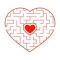 Red heart shaped labyrinth. Game for kids and adults. Puzzle for children. Labyrinth conundrum. Flat vector illustration isolated Royalty Free Stock Photo