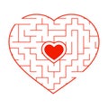 Red heart shaped labyrinth. Game for kids and adults. Puzzle for children. Labyrinth conundrum. Flat vector illustration isolated Royalty Free Stock Photo