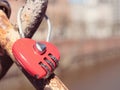 Red heart-shaped lock. Hanging Lock or padlock