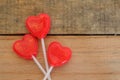 Red heart shaped lollipops in floral shape