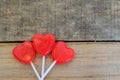 Red heart shaped lollipops in floral shape