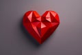Red heart shaped object on gray background with shadow. Generative AI