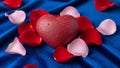 Red Heart-Shaped Object with Rose Petals Royalty Free Stock Photo