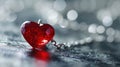 A red heart shaped pendant on a chain with shiny surface, AI Royalty Free Stock Photo