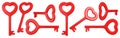 Red heart shaped skeleton key set. Valentine day design elements. 3D rendering. Royalty Free Stock Photo