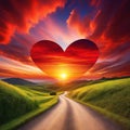 Red heart shaped sky at Beautiful love