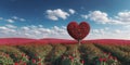 red heart shaped tree on rose field. Beautiful spring flower landscape Royalty Free Stock Photo