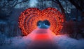 A red heart shaped tunnel with lights inside Royalty Free Stock Photo