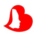 Red heart shaped women face