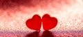 The red Heart shapes on abstract light red glitter background in love concept for valentines day with sweet and romantic moment Royalty Free Stock Photo