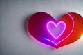 The red Heart shapes on abstract light neon glitter background in love concept for valentines day with sweet and romantic. Neon Royalty Free Stock Photo