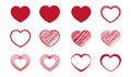 Red heart shapes icon set. Design elements for Valentine\'s day, love, or romance