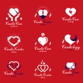 Red heart shapes made using ecg charts and caring hands. Set of Royalty Free Stock Photo