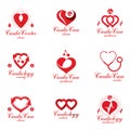 Red heart shapes made using ecg charts and caring hands. Set of Royalty Free Stock Photo
