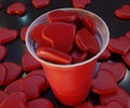 red heart shapes with standing and falling red cups Royalty Free Stock Photo
