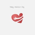 Red heart shapr with hand embrace.Hug yourself logo.Love yoursel